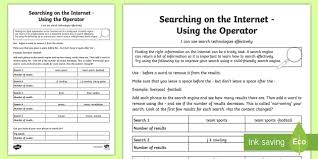 Searching The Internet Using The Minus Operator Worksheet