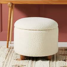 modern white boucle vanity stool with