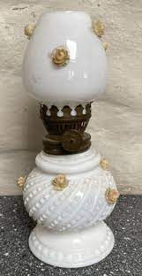 White Milk Glass Oil Lamp With Dimpled