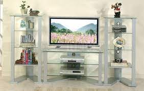 silver modern tv stand w glass shelves