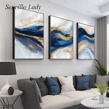 blue gold abstract canvas painting