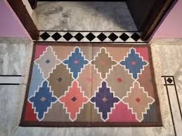 woven multicolor flat weave cotton rug