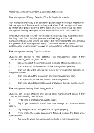 risk management essay papers one more step skatepark business plan