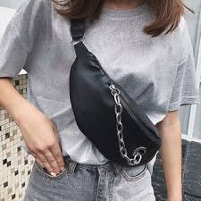 Faux Leather Chain Zipper Fanny Pack