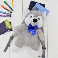 ash gray dog kid backpack blue magic