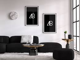 living room with poster frames mockup