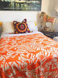 Unique Orange Color Otomi Bedspread
