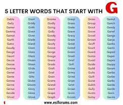 5 letter words that start with g