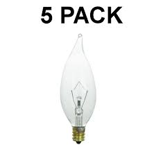 5 Pack Of 40 Watt Flame Tip Chandelier Light Bulbs E12 Cande