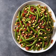 runner beans with bacon hazelnuts