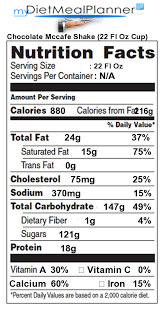 nutrition facts label por chain