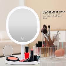 ovente lighted makeup mirror with magnification rechargeable 8 5 vanity table top with storage tray dimmable round led 10x mini magnetic mirror