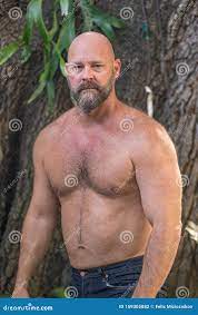 Attractive Mature Man with No Shirt Posing Outdoors Stock Photo - Image of  beard, chest: 159305882