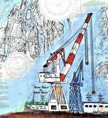 Details About Biw Big Crane Nautical Chart Art Print Bath Iron Works Maine Shipyard Gift Decor