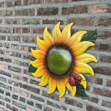 Sunflower Metal And Glass Outdoor Wall