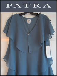 Patra Blue Chiffon Ruffled Layers Crystal Broach Style No 6206 Short Formal Dress Size 18 Xl Plus 0x