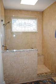 showers w out doors half wall shower