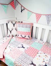 Deer Baby Crib Bedding In Pink And Mint