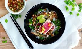 seared sesame tuna rice bowl