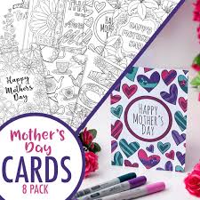Mothers Day Coloring Cards 8 Pack
