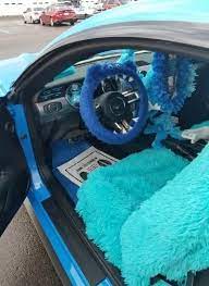 Royal Blue Fluffy Monster Car Steering