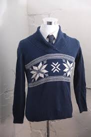 Mens Sweater Shawl Collar Vintage Nordic Sweater Size Medium