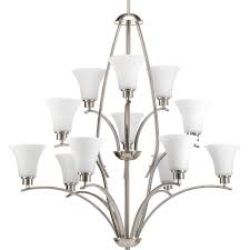 Progress Lighting Joy Collection 12 Light Brushed Nickel Chandelier With Etched Glass Shade P4497 09 The Home Depot