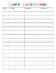 Printable For Keeping Track Of Tax Deductible Expenses Budgets