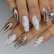 long coffin nails shapes with a marble