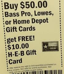 We did not find results for: H E B Tx Only Buy 50 In Gift Cards Lowe S Home Depot Bass Pro Receive 10 H E B Gift Card Doctor Of Credit