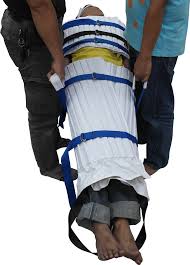 A rescue stretcher specifically designed for the recovery of victims in difficult and cramped situations, especially where the patient has to be raised and carried to safety. Neil Robertson Stretcher