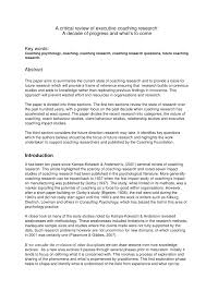 pdf a critical review of executive coaching research a decade of pdf a critical review of executive coaching research a decade of progress and what s to come
