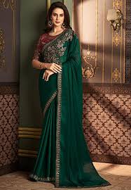 plain green sarees latest designs