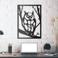 Metal Wall Art Owl Couleur Gris