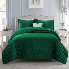 luxury green velvet quilted bedspread