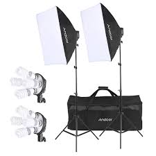 Andoer Studio Photo Lighting Kit With 2 Softbox 2 4in1 Bulb Socket 8 45w Bulb 2 Light Stand 1 Carrying Bag Andoer Com