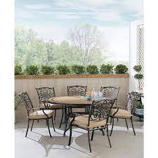 Hanover Monaco 7 Piece Dining Set In Tan With Six Dining Chairs And A 60 In Tile Top Table