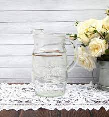 Antique Glass Pitcher White Flowers