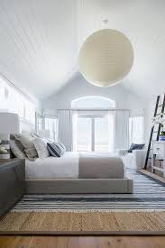 Rice Paper Globe Light Over Low Gray Bed Cottage Bedroom