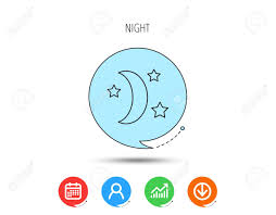 Night Or Sleep Icon Moon And Stars Sign Crescent Astronomy