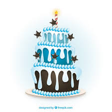 blue birthday cake in cartoon style