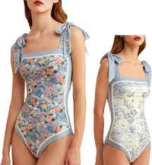 Amazon.com: FEMBOY Women Floral One Piece Swimsuits Reversible Tie Shoulder  Monokini Swimwear Square Neck Bathing Suit Blue : Clothing, Shoes & Jewelry