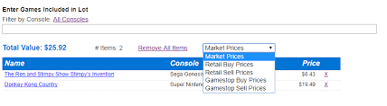 Use Gamestop Sell Trade Prices In Lot Calculator
