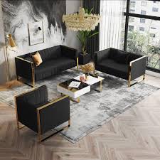 manhattan comfort trillium 2 piece black and rose gold sofa and armchair set