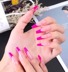 pink french tips long press on nails