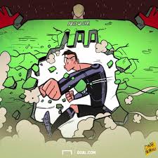 Cartoon about the best football players in the world lionel messi and cristiano ronaldo. Cartoon Cristiano Ronaldo Breaks The Bayern Wall