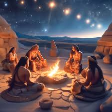 Древние люди сидят у тлеющего …» — создано в Шедевруме