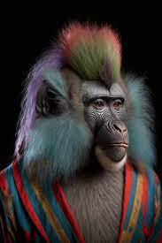 bright makeup of a female orangutan