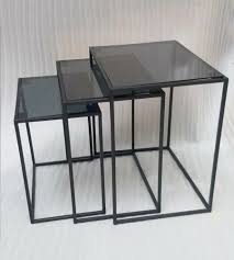 3 Piece Square Black Glass Coffee Table
