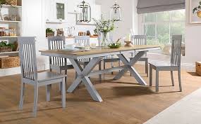 Two breadboard leaves allow room for additional guests. Grange Painted Grey And Oak Extending Dining Table With 8 Oxford Grey Chairs Furniture And Choice
